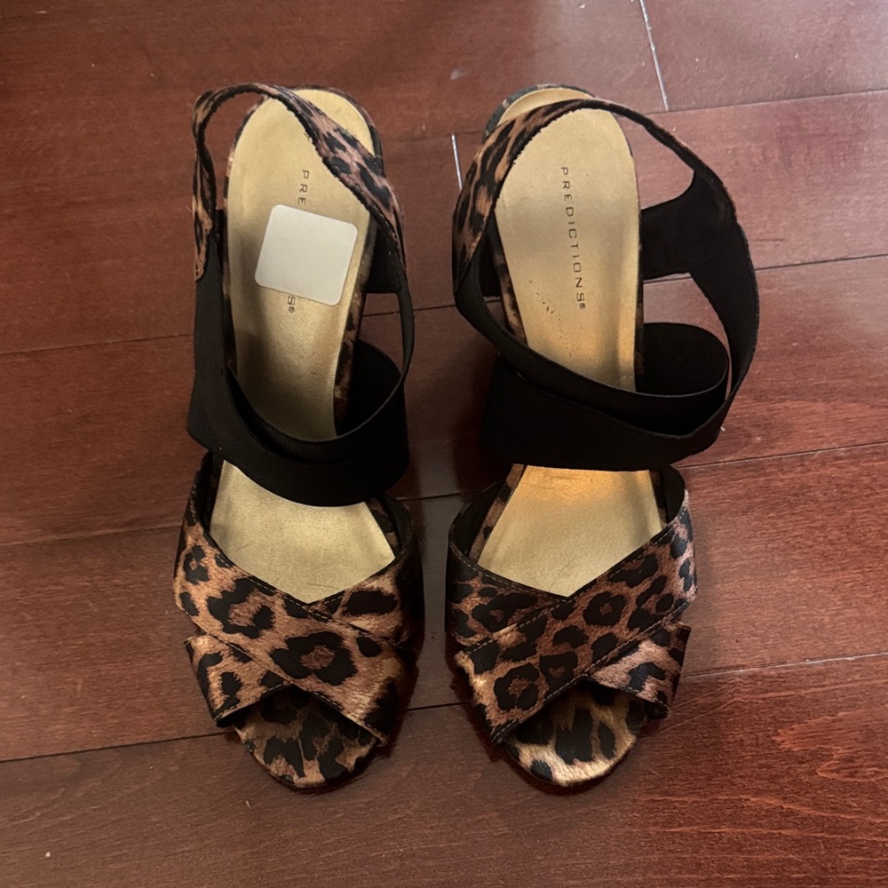 Leopard-Print Open-Toe Heels with Black Ankle Straps